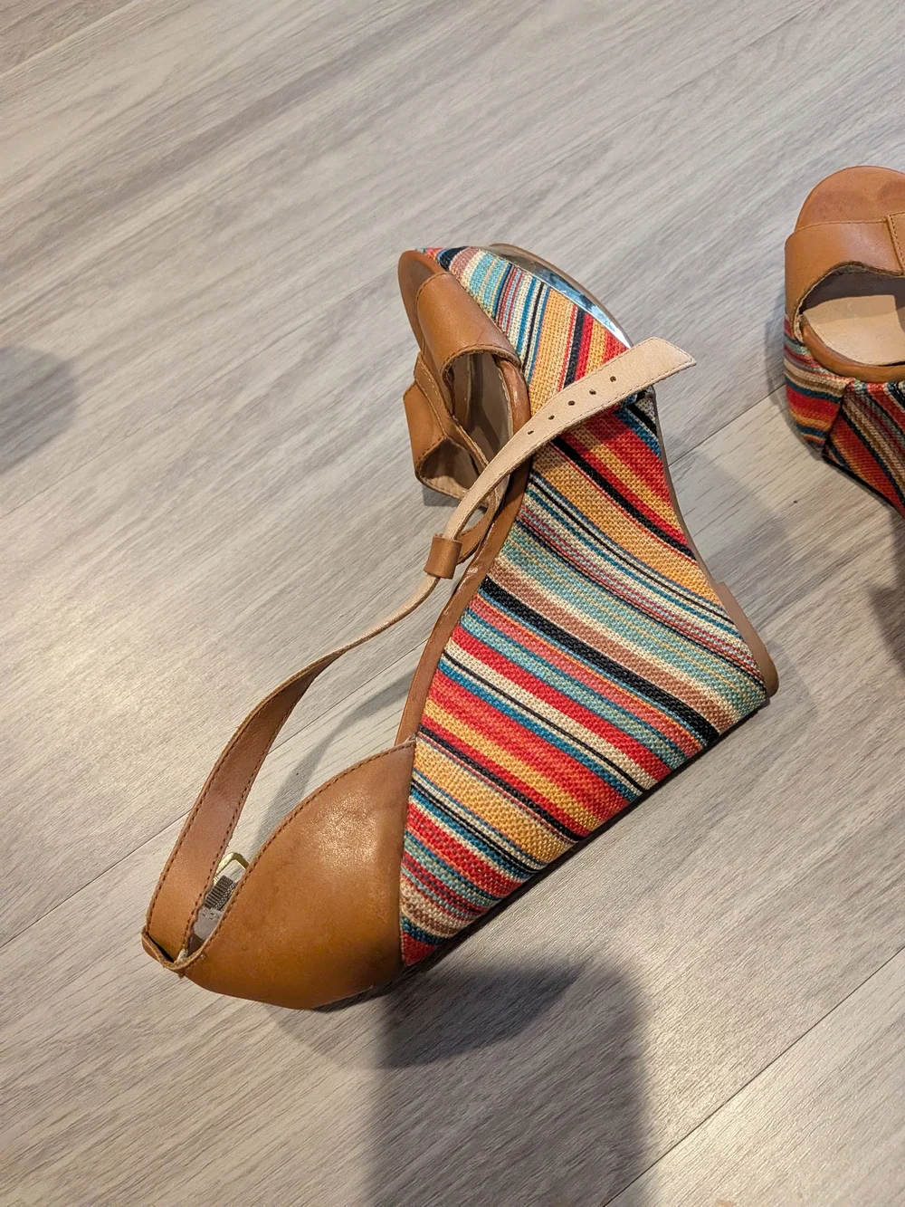 Steve Madden Women's Tan Multi-Stripe Wedge Sandals